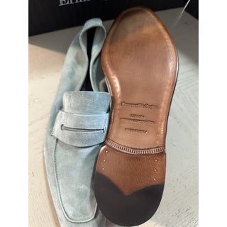 New $990 Ermenegildo Zegna Suede Reverse Construction Loafers LT Green 12 US