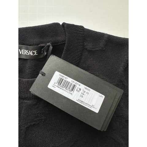 Versace Barocco All Over Print Knit Stretch Black Dress 42 Euro 1008137 NWT