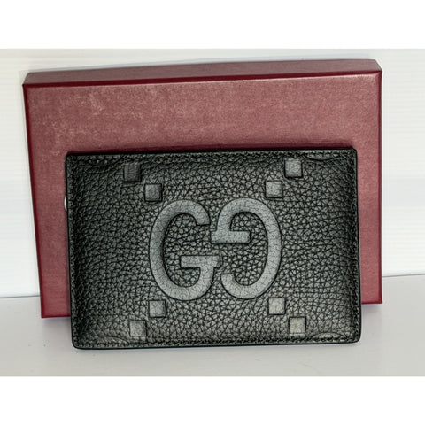 Gucci GG Jumbo Card Case Black Leather Men’s Black Wallet 812681 NIB