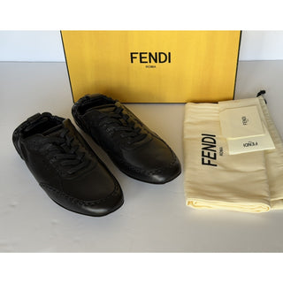 Fendi Fit Leather Low Top Sneakers Black Men 11 US (10 Fendi) IT 7E1799 NIB $950