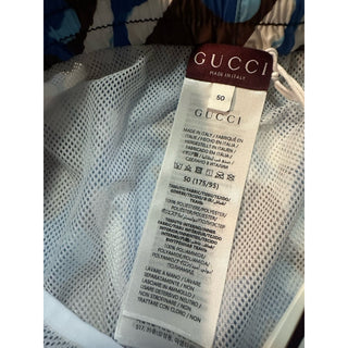 NWT $880 Gucci Drawstring Gucci Print Swim Short Blue/White/Brown 50 Eu/34 US