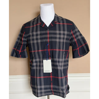 Burberry Elio Check Short Sleeve Shirt Navy/Grey IP Check Men M 8121727 NWT $640