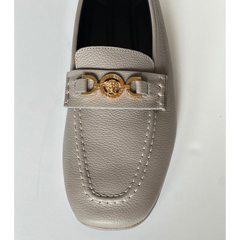 Versace Gold Medusa Men's Gray Leather Driver Shoes 8 US (41 Euro) 1017072 NIB