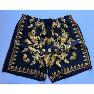 Versace Leaf Print Men's Black&Gold Silk Shorts 52 Euro (32”) 1010119 NWT $1200