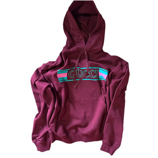 New $1550 Gucci Men Brushed Cotton Jersey Hooded Sweatshirt Burgundy Size L
