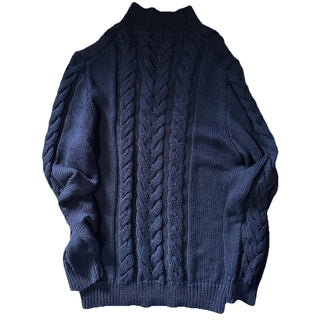 $1795 Isaia Men Silk & Cotton-Blend Cable-Knit Polo Sweater Navy XXL