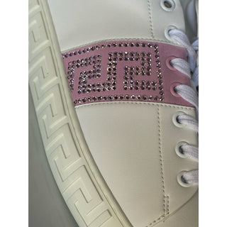 Versace Crystal Greek Women’s White/Pink Leather Sneakers 11.5 US 1013568 NIB