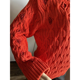Loro Piana Women Valencia Cabled Cotton Sweater Orange Size XS Italy New $3350