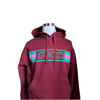 New $1550 Gucci Men Brushed Cotton Jersey Hooded Sweatshirt Burgundy Size L