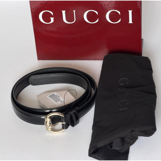 Gucci Metal Bamboo Detail Buckle Women's Black Leather Belt 95/38 IT 828330 NWT