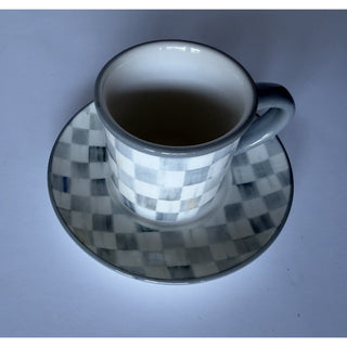 MacKenzie-Childs Sterling Check Espresso Cup & Saucer, Set Of 2 NIB