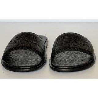 Fendi Roma Logo Leather Slide Sandals Black 12 US (11 Fendi) IT 7X1753 NIB $770