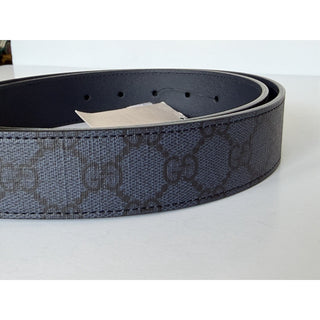 Gucci Interlocking GG Supreme Details Leather Belt Blue/Black 90/36 673921 NWT