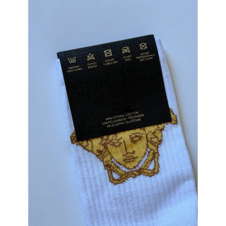 Versace Medusa Head Cotton Athletic Crew Socks White Gold Size Small 1001546 NWT