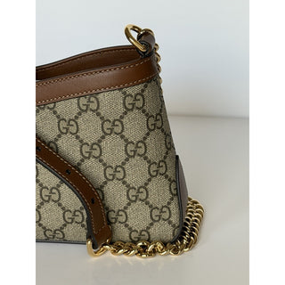 Gucci GG Supreme Leather/Canvas Brown Small Shoulder Bag Italy 811705 NWOT