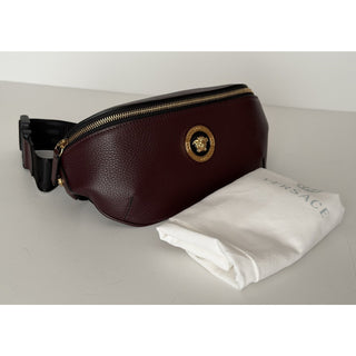 Versace Medusa Head Grainy Calf Leather Belt Bag Burgundy 1002884 IT NWT $1100