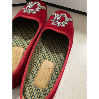 NIB $980 Gucci Mens Velvet Loafers Shoes Red 8 US / 7 UK