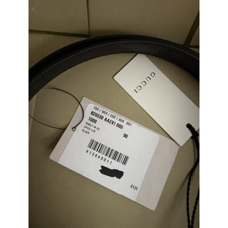 Gucci Metal Bamboo Detail Buckle Women's Black Leather Belt 90/36 IT 828330NWT
