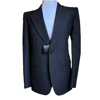 NWT $4470 Saint Laurent Men Wool Suit Black Striped 44 US/54 Eu Italy