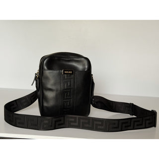 Versace Greek Key Avenue Black Vertical Crossbody Leather Bag 1020736 NWT $1350