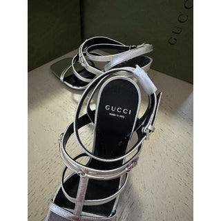 Gucci Women’s Leather Dress Sandal Shoes Silver 7.5 US/37.5 Eu New 771563