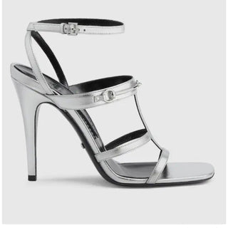 Gucci Women’s Leather Dress Sandal Shoes Silver 7.5 US/37.5 Eu New 771563