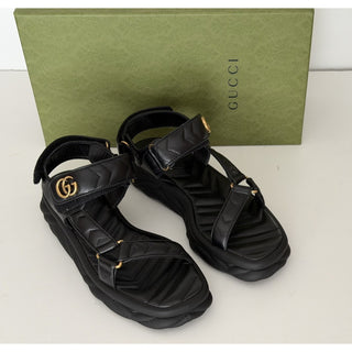 Gucci GG Quilted Open Toe Women’s Black Leather Sandals 10 US (40 Eu) 776936 NIB
