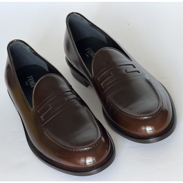 Fendi FF Penny Loafers Brown Calf Leather Men 9 US (8 Fendi) 7D1645 NIB $1250