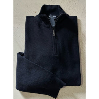 New $2095 Giorgio Armani Men Cashmere zip mock-neck sweater Black 48 Eu/S