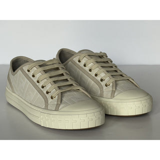 Fendi Domino FF Jacquard Sneakers Ivory Taupe 8 US (7 Fendi) IT 7E1553 NIB $770