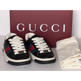 Gucci Ace Web Stripe Leather Sneakers Black Men’s 7.5 US (7 Gucci) 791394 NWT