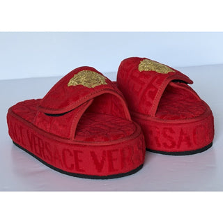 Versace Medusa Platform Slide Slippers Red Gold Women 9 US (39 Eu) ZSL00003 NIB
