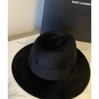 NWT $995 Saint Laurent Men Shaggy Felt Fedora Hat Black Size S Italy