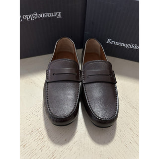 New Ermenegildo Zegna Leather Moccasin Driver Loafers DK Brown 11 US/44 Eu