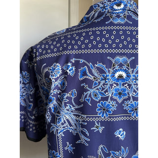 New $1300 Gucci Men’s Flower Bandana Print Shirt Blue Size 48 Eu/M