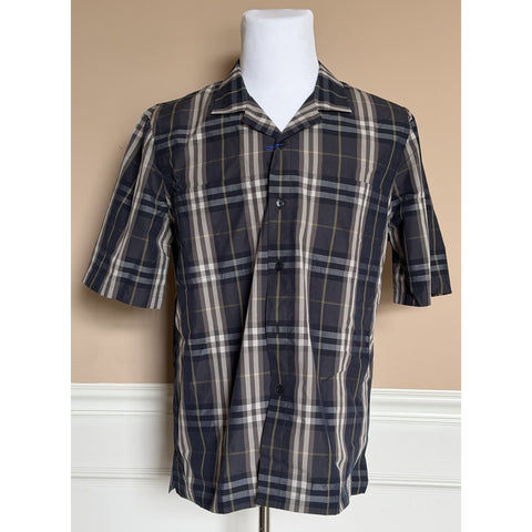 Burberry Elio Check Short Sleeve Shirt Indigo IP Check Men L 8121624 NWT $680