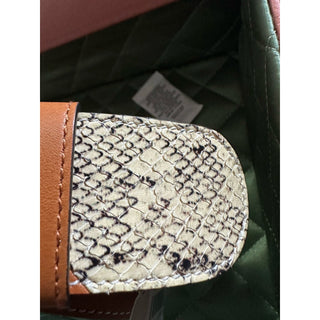 New $1980 Gucci Ostrich Leather/Python GG Marmont Belt Brown/Beige/White 90/36