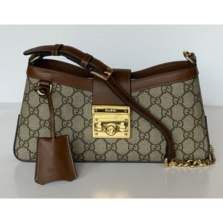 Gucci GG Supreme Leather/Canvas Brown Small Shoulder Bag Italy 811705 NWOT