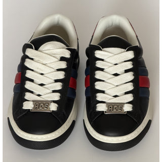 Gucci Ace Web Stripe Leather Sneakers Black Men’s 7.5 US (7 Gucci) 791394 NWT