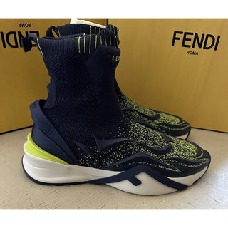 NIB $1190 Fendi Men Contrast Knit High Top Sneakers Shoes Navy/Green 12 US/11 UK