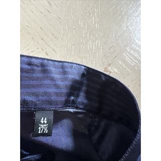 New $1495 Giorgio Armani Men Silk Navy Blue Shirt with Light Blue Strip 44/17.5