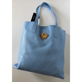 Versace La Medusa Leather Tote Bag Blue with Gold Medusa 1020004 1A14675 NWT