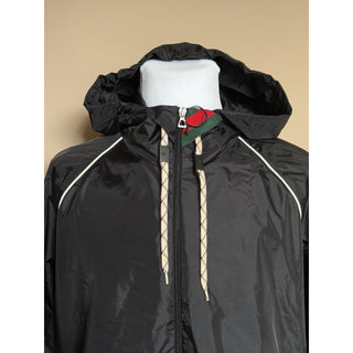Gucci Men’s Nylon Satin Hooded Windbreaker Jacket Black 46 US (56) 68937 IT NWT