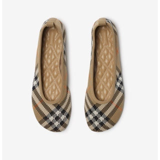 Burberry Baby Check Knit Ballet Flats Sand Beige 8.5 US 38.5 IT 8099057 NWT $655