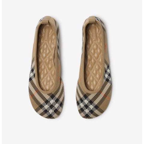 Burberry Baby Check Knit Ballet Flats Sand Beige 8.5 US 38.5 IT 8099057 NWT $655