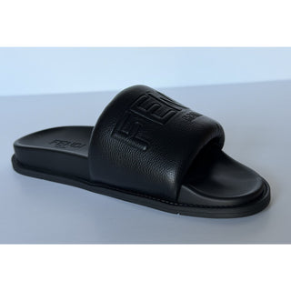 Fendi Men's Roma Leather Slide Sandals Black 8 US/7 UK IT 7X1649 NIB $750