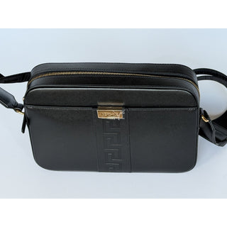Versace Embossed Greek Key Black Crossbody Leather Camera Bag 1020736 NWT $1400