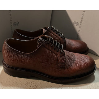 NIB $1250 Brunello Cucinelli Men Grained Leather Shoes LT Burgundy 9 US/42 Eu