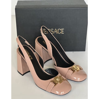Versace Medusa Head Sling Back Patent Leather Nude Shoes 8 US 1014618 NIBWD