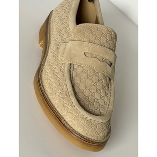 Gucci Mens GG Monogram Suede Loafers Shoes Oatmeal 10 US (9.5 Gucci) 831289 NIB